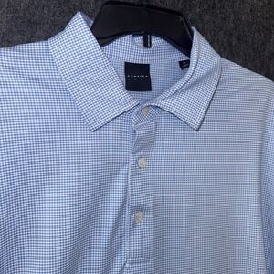 Dunning Golf Mens XL Polo Shirt White Blue Gingham Check Performance Stretch